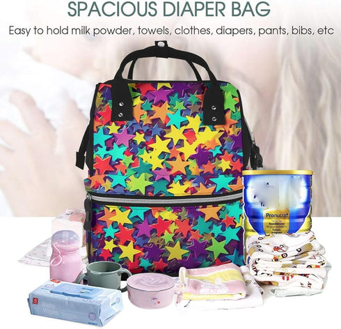 HCBPWVQA Backpack Daypacks Backpack Mommy Many Stars Diaper Bag with Changing Pad and Pacifier Holder, Multifunction