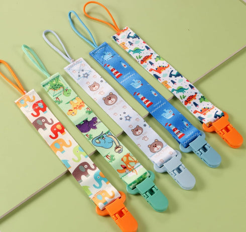 12 Pack 25.5cm Set, Pacifier Clips with Strap - Premium Polyester Baby Pacifier Holder Multi-Design Clips for Boys
