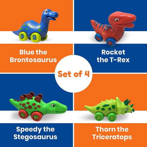 3 Bees and Me Dinosaur Car Toys for Toddlers, 4-in-1 Pack, Fun Party Toy Play Set for Kids