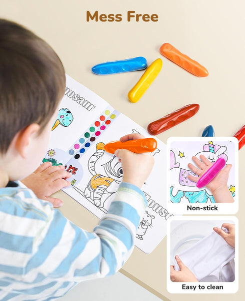 16 Colors Jumbo Crayons for Toddlers, Easy-Grip, Unbreakable, Non-Toxic, Washable, Triangular with Activity Paper