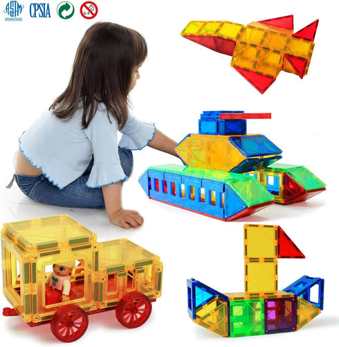 Magnetic Blocks, MAGBLOCK Magnetic Tiles for Kids - 3D Magnetic Building Blocks for Toddlers Building Blocks with Clear