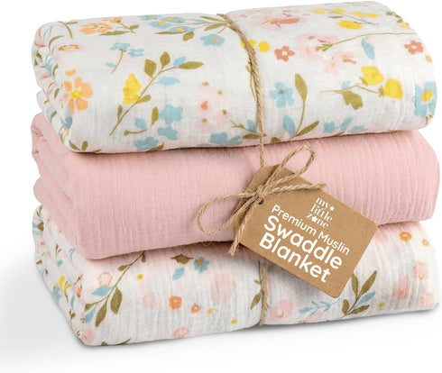 Muslin Swaddle Blankets Baby Blanket Set, 3 Pack 47"x47" Breathable Swaddles for