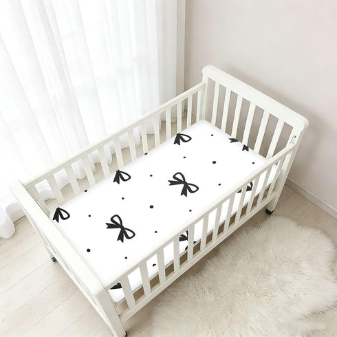CZXW 52" 28" Black Bow with Polka Dots Crib Sheets Fitted x Natural Cotton Soft & Breathable for Baby Crib Mattress