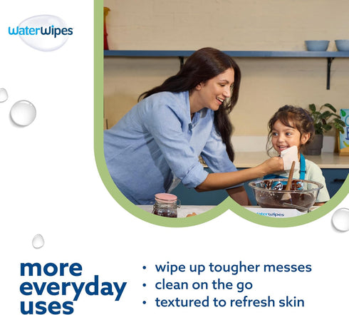 3-In-1 99.9% 240 Count (4 Packs) WaterWipes Sensitive+ Baby & Toddler Wipes, Cleans, Cares, Protects, Water, Textured