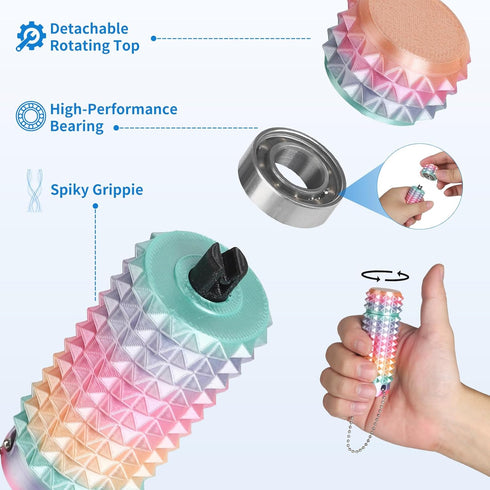 Kemuchy 3D Little Ouchies Pain Stim Fidget Toy, Printed Pocket Spiky Keychain with Clicker Button Spinner Sensory Toys