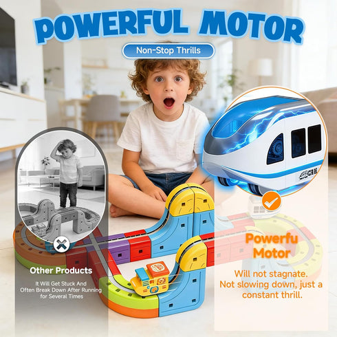 ESSVEIGQUA Set- 3 4 5 6 7 8,stem Toddlers,3D Design,98 Pcs/2 Electric Magnetic Train Toys Flexible Race Track for Kids