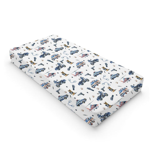 Watercolor Police Vehicles Changing Pad Covers, Car Motorcycle Helicopter Sheets for Boys, 32"x16" Soft Mat