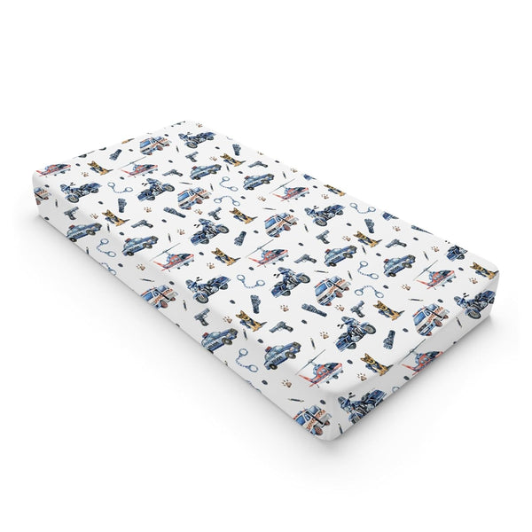 Watercolor Police Vehicles Changing Pad Covers, Car Motorcycle Helicopter Sheets for Boys, 32"x16" Soft Mat