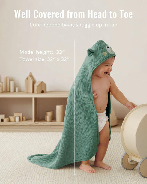 2 Pack, Blissful Diary Muslin Baby Hooded Towel Soft & Absorbent Bath Towel for Infant, Toddler, Unisex, Baby Gift