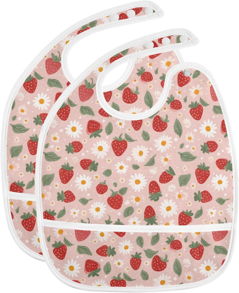 IHCVHQX Baby Feeding Bibs for Boys Girls Strawberries and Daisies Button Newborn Infant