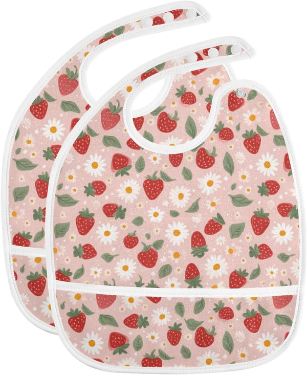 IHCVHQX Baby Feeding Bibs for Boys Girls Strawberries and Daisies Button Newborn Infant