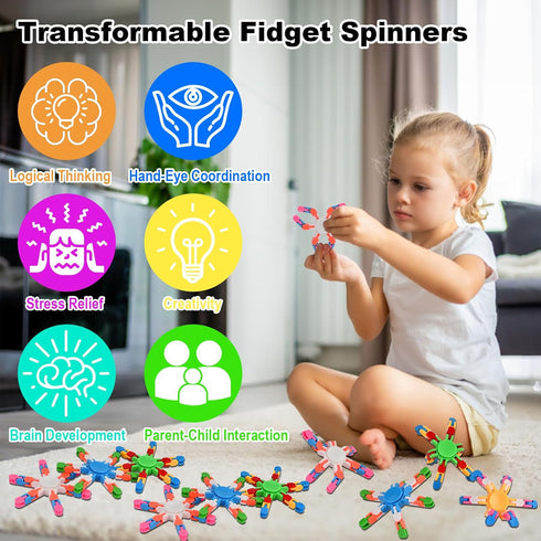 28Pcs GOLDGE Transformable Fidget Spinners Deformable Chain DIY Robot Toys, Stress Relief Sensory Gyro for Kids