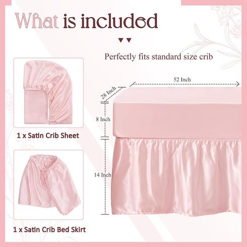 2-Piece Set 52" 28" 14" SiinvdaBZX Satin Crib Sheets & Crib Bed Skirt, x Silky Soft Ruffled Baby Crib Skirt