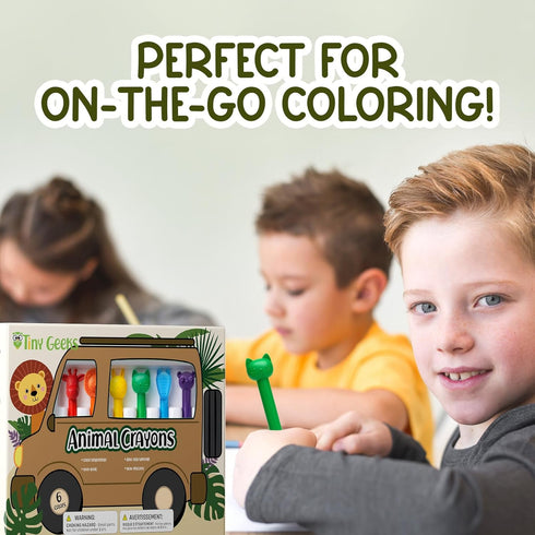 6 4-8 TinyGeeks Animal Shaped Crayons - Non Toxic Crayons for Toddlers - Washable - Perfect for Kids Ages - Easy
