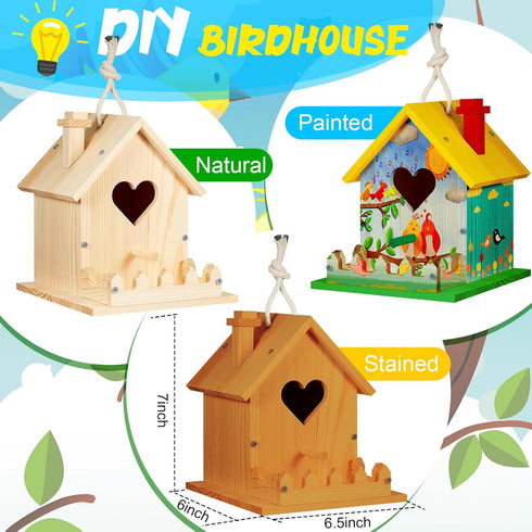 2 Pack 6+ Juexica DIY Birdhouse Kits for Kids Ages Build and Paint Wooden Bird House Arts and Craft Project with Paint