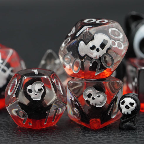 Black Skull Resin Dice Set: Skull Inclusion Polyhedral Dice for D&D Role Playing Games