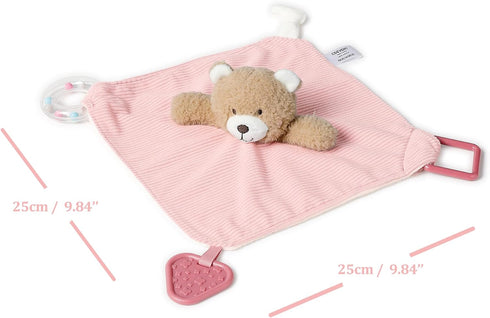 3-in-1 CREVENT Baby Lovey Blanket with Teether & Rattle | Plush Chewable Animal Head Security Blanket, Birthday Gift