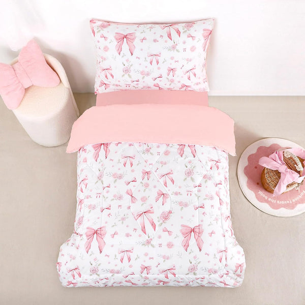 Toddler Bedding Set for Girls 4 Pieces Pink Rose, Soft Breathable Toddler