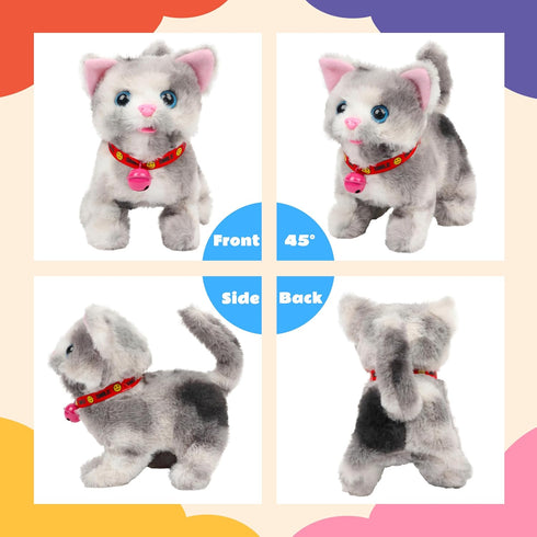 Cuteoy Walking Grey Cat Stuffed Animal, Talking Educational Plush Kitty Toy, Electric Interactive Animated Plushies for