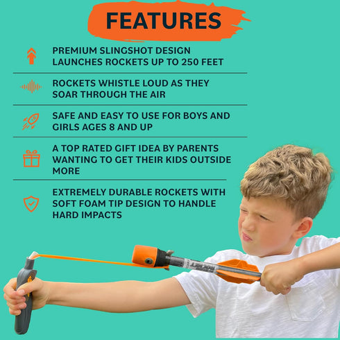 Toy Rocket Launcher for Kids: Outdoor Slingshot Rockets - Easter Gifts for Boys & Girls Ages 8 & Up, Basket Stuffers