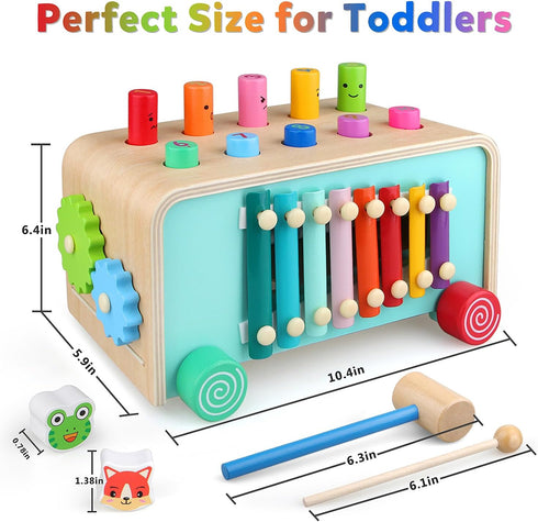 LAAVII Hammer 2 3 4 Montessori Baby Pounding Toy for Toddlers Boys Girls Years Old, Educational Learning Toy Xylophone