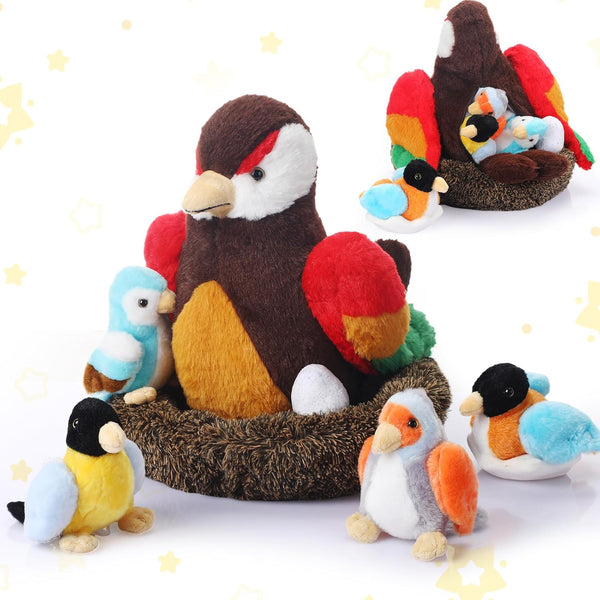7 Pcs Birds Toys Plush Stuffed Animal Bird Set, Cute Birds, Egg, Nest Toy Gifts for Kids, Creative Play Birthday Favors