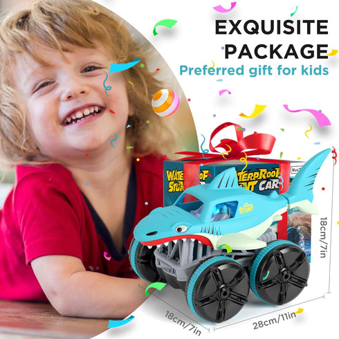 MaxTronic Amphibious Remote Control Car, 2.4 GHz 4WD 1:14 Scale Waterproof Monster Truck, RC Boat Shark Toys 3-12 Years