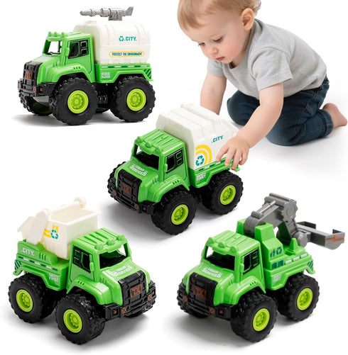 Lovinkiki 4 Pack Garbage Truck Toys for Toddlers 1-3 Push and Go Recycling