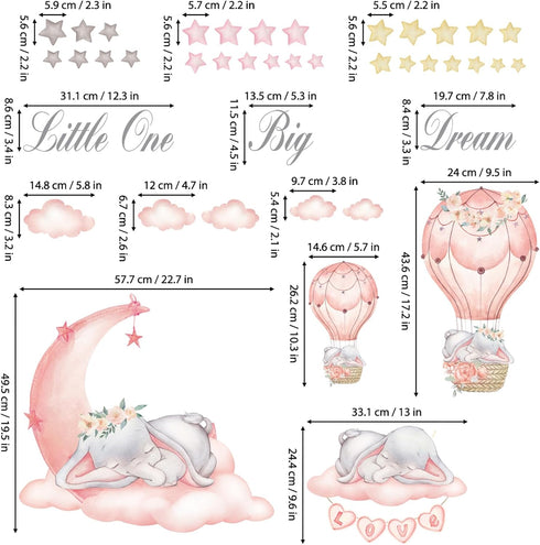 (SG-2203) DECOWALL Dream Big Little One Wall Decals Elephant Moon and Stars Nursery Wall Stickers, Peel and Stick