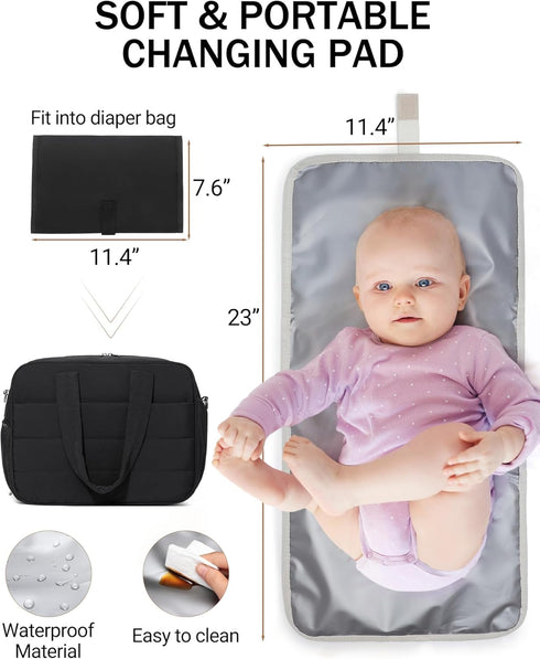 Quilted Diaper Tote with Laptop Compartment and Changing Pad