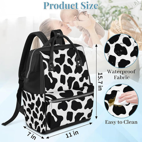 Honeybaby Backpack 19L Diaper Bag for Mom & Dad Cow Print Style Large Diaper Bag Tote with Multi-Pocket, Portable