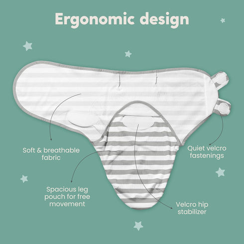 (3-Pack) 100% 0-3 CuddleBug Swaddles for Newborns - Cotton Velcro Baby Swaddles Months, Machine Washable Newborn Sleep