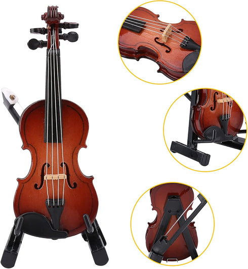 Wooden Miniature Cello with Stand - Mini Musical Instrument Dollhouse Model Home Decoration