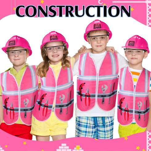 Set Handepo Construction Worker Costume Kids Hard Hat Construction Vest Goggles Toddler Dress Up Birthday Party Girls