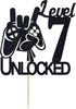 Video Game Level 7 Unlocked Birthday Cake Topper, Black Glitter, Boys 7th Birthday Cake Decorations