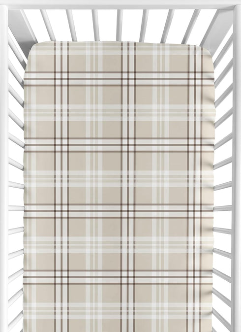 Sweet Jojo Designs Fitted Baby Crib Sheets (Taupe Plaid) for Boys/Girls, Infant