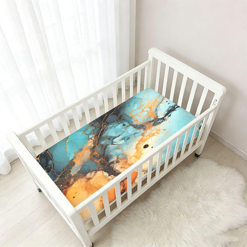 Bseiialft 52 28 Cyan Orange Marble Crib Sheets for Boys Girls Soft and Breathable Cotton Baby Sheets for Standard Crib