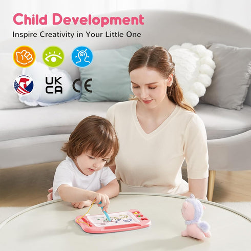 SGILE Magnetic Drawing Board for Kids, Colorful Erasable Doodle Board with Magnet Pen and Stamps