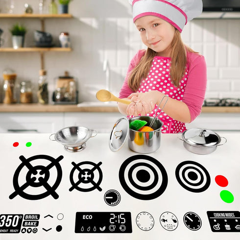 Play Kitchen Microwave Vinyl Decals Waterproof DIY Replacement Stickers Stove Oven Decals Gas Burner Cooker Decoration