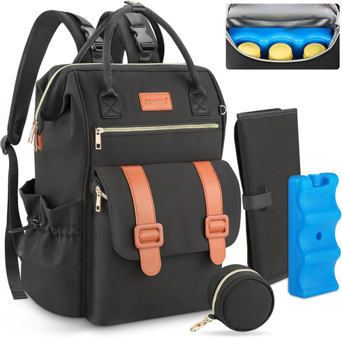 PIIOSER Diaper Bag Backpack with Ice Pack, Large Capacity & Waterproof Baby
