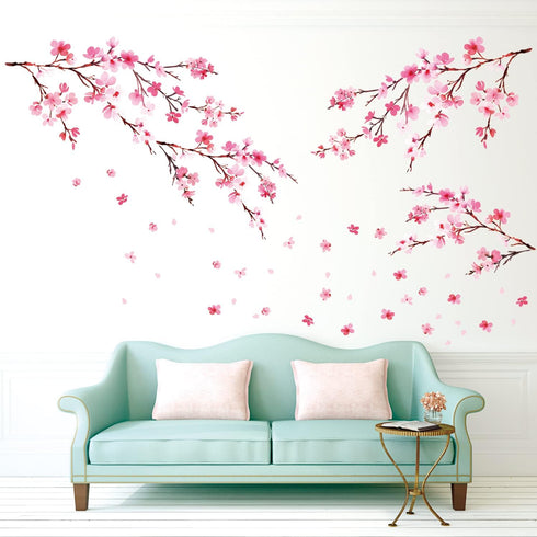 DECOWALL DS12-2003P1903 Watercolor Cherry Blossoms Wall Stickers, Peel and Stick Removable Wall Decals for Kids Nursery