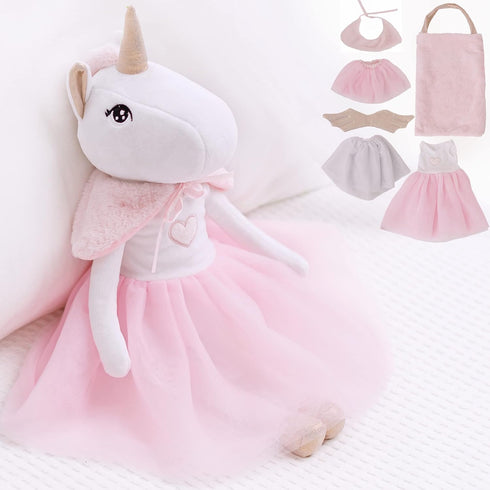 Perfectto Design Ballerina Unicorn Doll Stuffed Animal Play Set for Girls - Plush Toy Doll Set with Bag, Tutu Cloths,