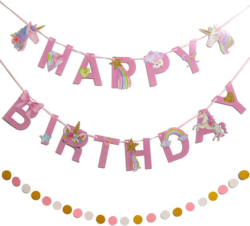 Unicorn Birthday Banner, Rainbow Unicorn Bunting, Pre-Assembled Party Decorations and Supplies