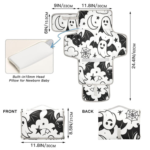 BOESI Halloween Ghosts and Bats Portable Changing Pad, Baby Changing Pad, Waterproof Diaper Changing Travel Bag