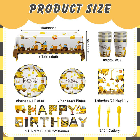 170 24 Cecnamt Construction Birthday Decorations, Pcs Construction Birthday Party Supplies Including Banner, Plates