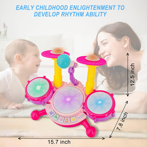 Set Pink Drum for Girls Toddler Musical Instrument Kit