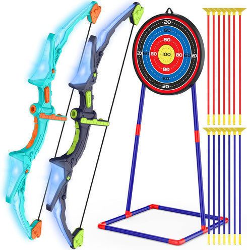 2 Pack Kids Bow and Arrow Set with LED Flash Lights, 14 Suction Cup Arrows, Indoor and Outdoor Archery Toy Gift for
