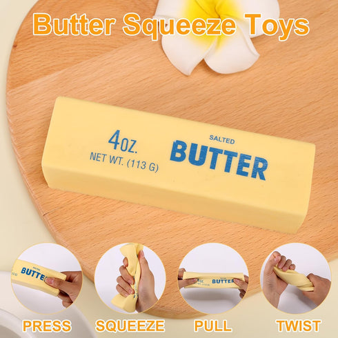 Lyreh 4pcs Squeeze Butter Toy, PU Material Butter Stick Slow Rising Squishy Food Fidget Toy for Office School Relieving
