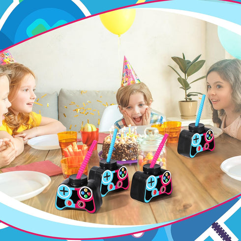 Mifoci 24 Pcs Plastic Video Gaming Party Favor Gift Supplies, 10oz Gamer Birthday Party Drink Cups (Blue,Rose)