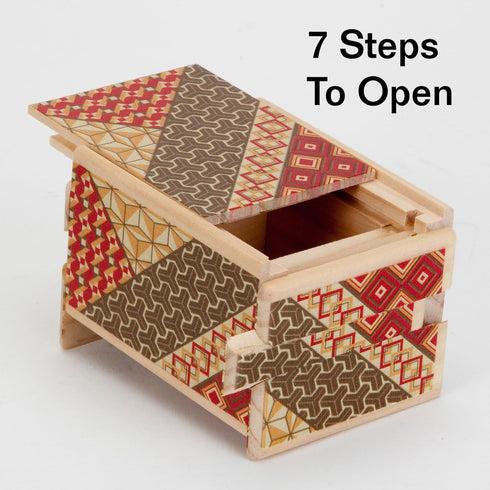 Bits and Pieces Detailed Mosaic Secret Puzzle Box, 7 Step Solution Wooden Money Box Brainteaser Game